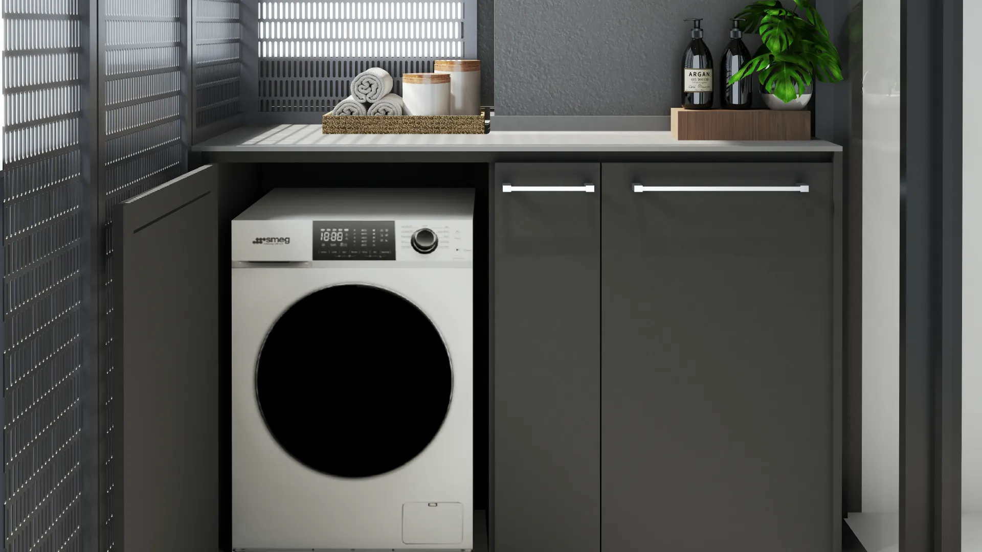 Balcony with built-in SMEG washing machine